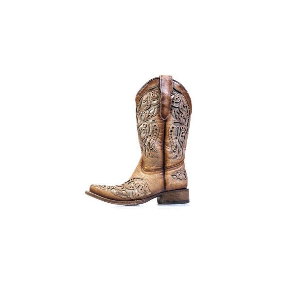 CORRAL Cowboy Square Toe Western Boots Antiqued Tan Metallic Inlay Women… - Picture 5 of 11